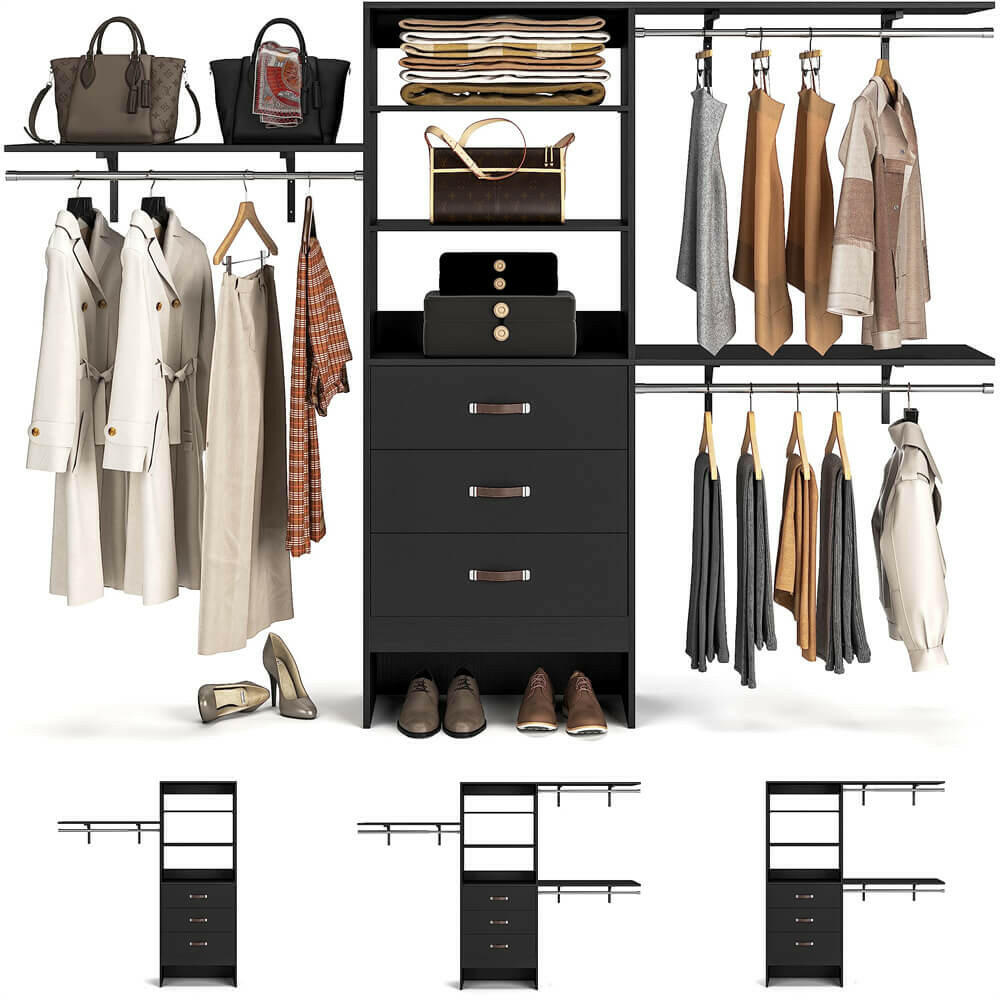 Unikito 96 Inches Closet System, 8FT Walk In Closet Organizer with 3 S