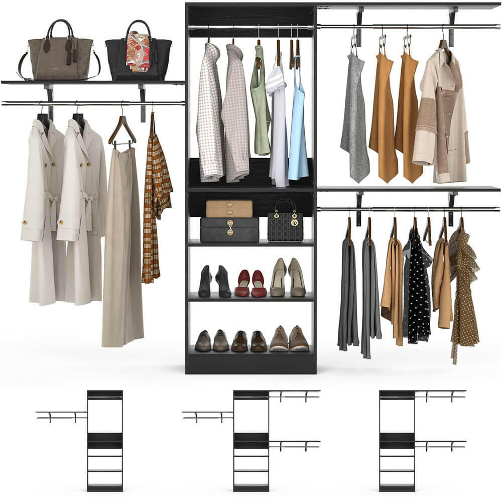 96'' Closet System with 5 Shelves & 3 Ajustable Shelf Towers – Unikito