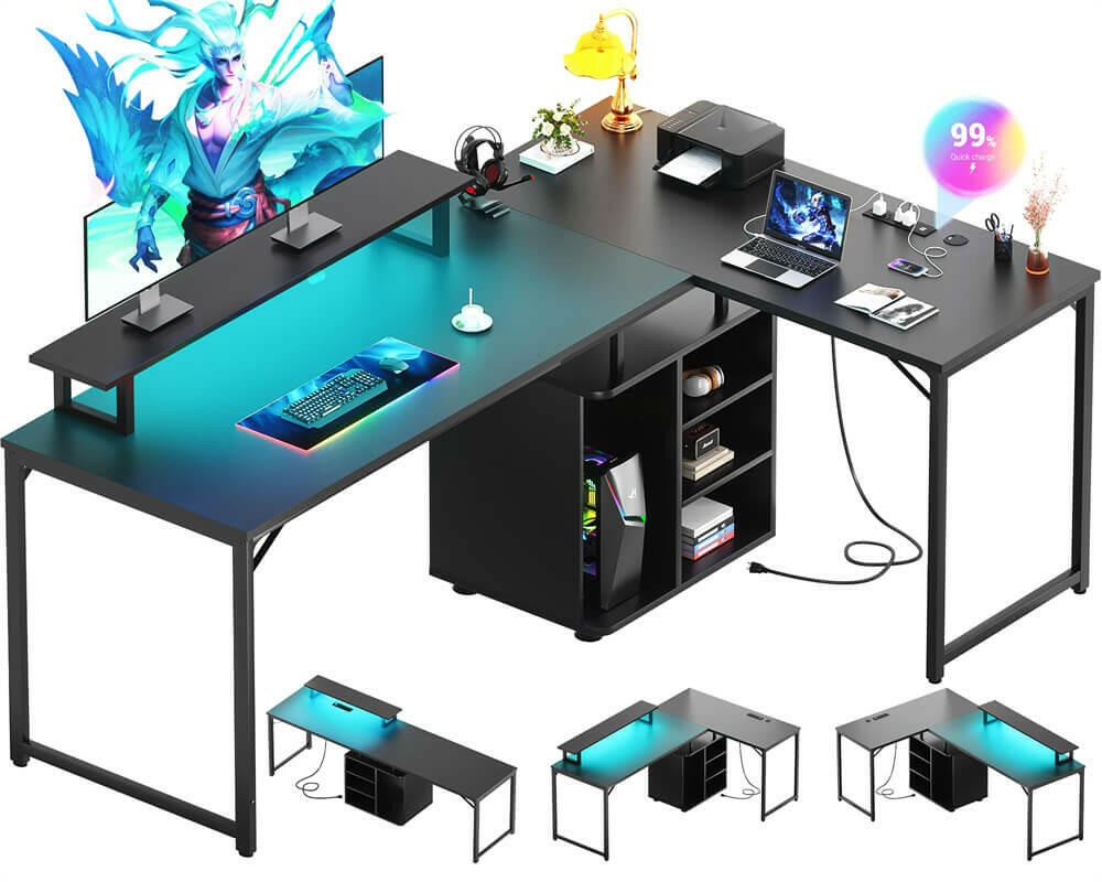 Unikito - computer per computer a forma di L con prese magiche e luce
