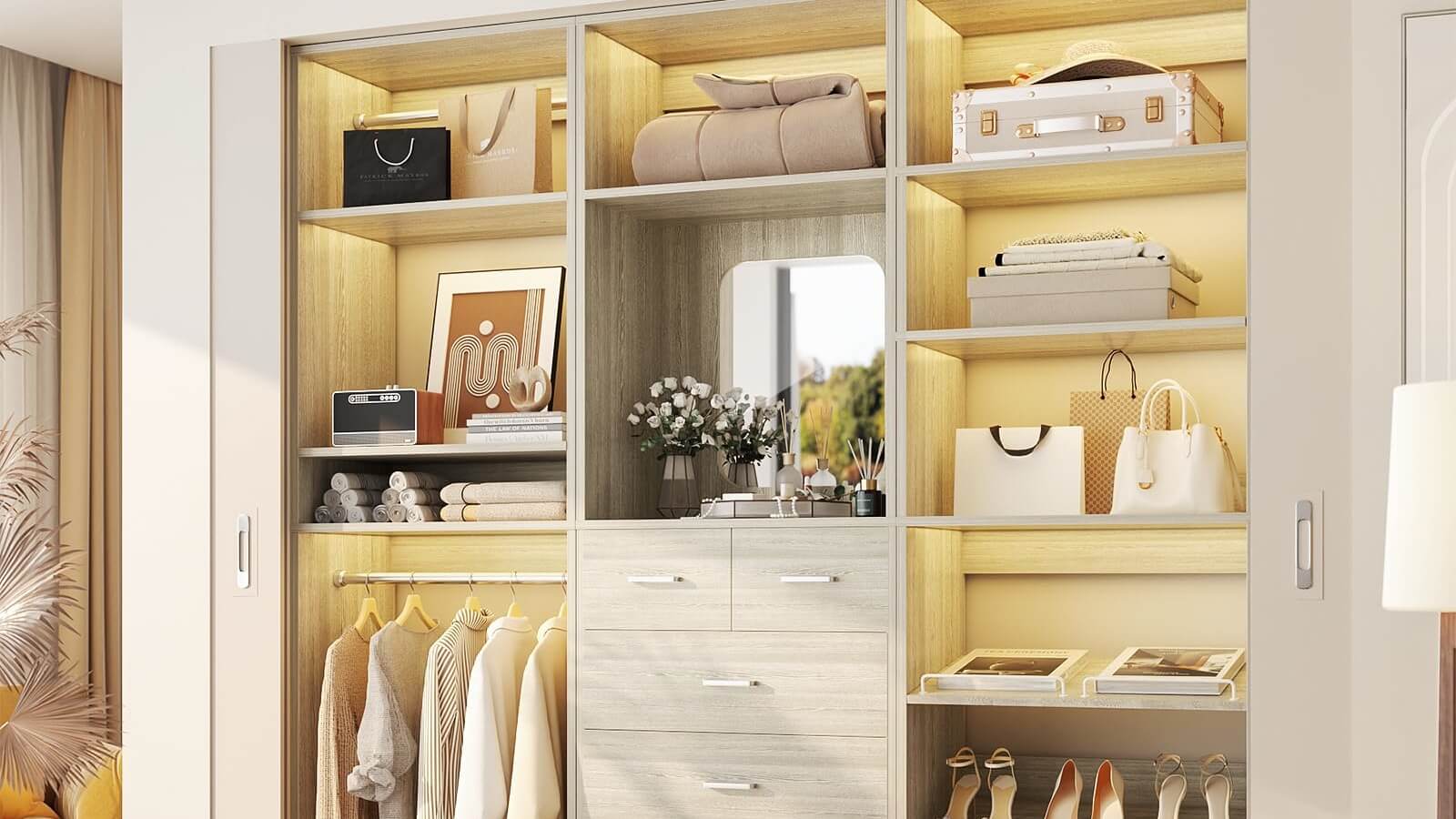 Closet Organizer System with Drawers, Shelves, and Hanging Rods - The Ideal Home Organizer System