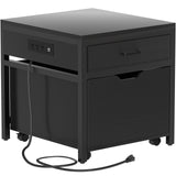 Mini Fridge Stand with Power Strip & Drawer Basket for Dorm, Apartment, Office, and Bedroom, Holds 300 LBS