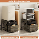 Mini Fridge Stand with Power Strip & Drawer Basket for Dorm, Apartment, Office, and Bedroom, Holds 300 LBS