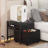 Mini Fridge Stand with Power Strip & Drawer Basket for Dorm, Apartment, Office, and Bedroom, Holds 300 LBS