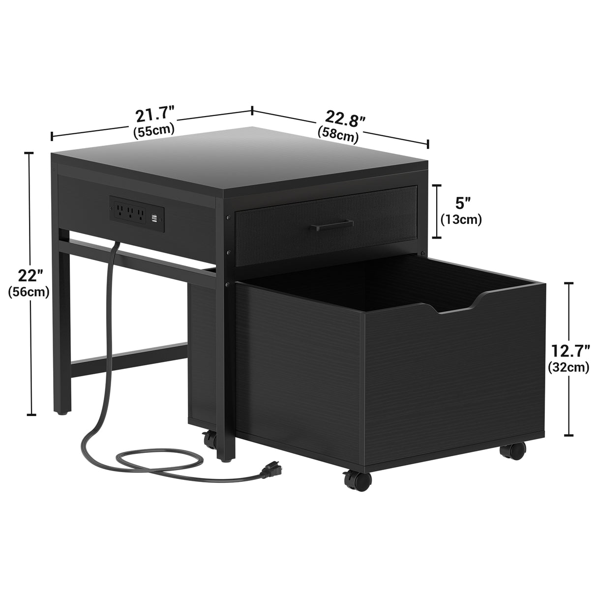 Mini Fridge Stand with Power Strip & Drawer Basket for Dorm, Apartment, Office, and Bedroom, Holds 300 LBS