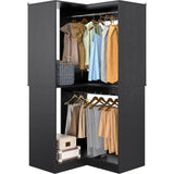 Unikito Corner Closet System, 32 Inches Wide Wood Corner Unit with 2 Hanging Rods and All Hardware Kits, 3-Tier 80'' Height Corner Wood Closet Tower