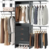 Unikito 5FT Small Closet System with 3 Fabric Drawers, 60 Inches Walk In Closet Organizer System With 3 Adjustable Shelves, Heavy Duty Clothes Rack Built-In Garment Rack