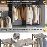 Unikito 5FT Small Closet System with 3 Fabric Drawers, 60 Inches Walk In Closet Organizer System With 3 Adjustable Shelves, Heavy Duty Clothes Rack Built-In Garment Rack