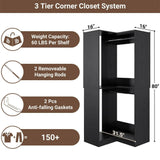 Unikito Corner Closet System, 32 Inches Wide Wood Corner Unit with 2 Hanging Rods and All Hardware Kits, 3-Tier 80'' Height Corner Wood Closet Tower