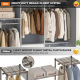 Unikito 5FT Small Closet System with 3 Fabric Drawers, 60 Inches Walk In Closet Organizer System With 3 Adjustable Shelves, Heavy Duty Clothes Rack Built-In Garment Rack