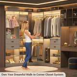 Unikito Corner Closet System, 32 Inches Wide Wood Corner Unit with 2 Hanging Rods and All Hardware Kits, 3-Tier 80'' Height Corner Wood Closet Tower