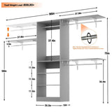 Unikito 96'' Closet System, 8FT Walk In Closet Organizer with 3 Shelving Towers, Heavy Duty Bedroom Wardrobe with 5 Shelves, Wall Mounted Clothes Rack (Can Be Cut To Fit), 96"L x 16"W x 75"H