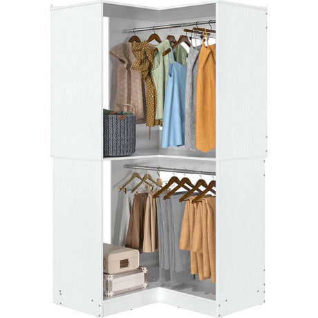Unikito Corner Closet System, 32 Inches Wide Wood Corner Unit with 2 Hanging Rods and All Hardware Kits, 3-Tier 80'' Height Corner Wood Closet Tower