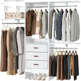 Unikito 5FT Small Closet System with 3 Fabric Drawers, 60 Inches Walk In Closet Organizer System With 3 Adjustable Shelves, Heavy Duty Clothes Rack Built-In Garment Rack