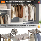 Unikito 5FT Small Closet System with 3 Fabric Drawers, 60 Inches Walk In Closet Organizer System With 3 Adjustable Shelves, Heavy Duty Clothes Rack Built-In Garment Rack