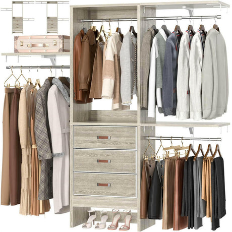 Unikito 5FT Small Closet System with 3 Fabric Drawers, 60 Inches Walk In Closet Organizer System With 3 Adjustable Shelves, Heavy Duty Clothes Rack Built-In Garment Rack