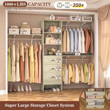 Unikito 96 Inches Closet System, 8FT Walk In Closet Organizer with 3 Shelving Towers, Heavy Duty Clothes Rack with 3 Drawers, Built-In Garment Rack, 96"L x 16"W x 75"H, Load 1000 LBS