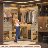 Unikito Corner Closet System, 32 Inches Wide Wood Corner Unit with 2 Hanging Rods and All Hardware Kits, 3-Tier 80'' Height Corner Wood Closet Tower