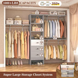 Unikito 96 Inches Closet System, 8FT Walk In Closet Organizer with 3 Shelving Towers, Heavy Duty Clothes Rack with 3 Drawers, Built-In Garment Rack, 96"L x 16"W x 75"H, Load 1000 LBS