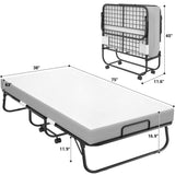 Unikito 38'' Folding Bed with Mattress, Portable Foldable Bed with Storage Cover, Rollaway Bed for Adults with Memory Foam Mattress and Metal Frame, Cot Size Extra Guest Bed on Wheels