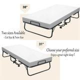 Unikito 38'' Folding Bed with Mattress, Portable Foldable Bed with Storage Cover, Rollaway Bed for Adults with Memory Foam Mattress and Metal Frame, Cot Size Extra Guest Bed on Wheels