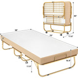 Unikito 38'' Folding Bed with Mattress, Portable Foldable Bed with Storage Cover, Rollaway Bed for Adults with Memory Foam Mattress and Metal Frame, Cot Size Extra Guest Bed on Wheels