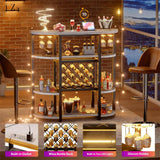 Unikito Freestanding Wine Bar Table with Outlet and Two LED Light, Floor Wine Rack with Glass Holder, Home Bar Stand with Wine Storage, Industrial Wine Bar Cabinet for Kitchen, Dining Room