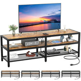 Unikito TV Stand for 60 65 Inch TV, Two-Color Long Entertainment Center TV Console Table with Power Outlet, Industrial 55" TV Cabinet with Open Storage Shelves for Living Room