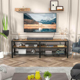 Unikito TV Stand for 60 65 Inch TV, Two-Color Long Entertainment Center TV Console Table with Power Outlet, Industrial 55" TV Cabinet with Open Storage Shelves for Living Room