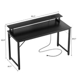 Unikito 55 inch Computer Desk with Monitor Stand, Office Desk Gaming Desk with Power Outlets, LED Lights