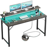 Unikito 55 inch Computer Desk with Monitor Stand, Office Desk Gaming Desk with Power Outlets, LED Lights