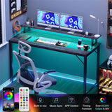 Unikito 55 inch Computer Desk with Monitor Stand, Office Desk Gaming Desk with Power Outlets, LED Lights