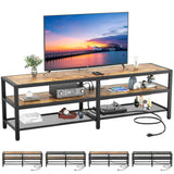 Unikito TV Stand for 60 65 Inch TV, Two-Color Long Entertainment Center TV Console Table with Power Outlet, Industrial 55" TV Cabinet with Open Storage Shelves for Living Room