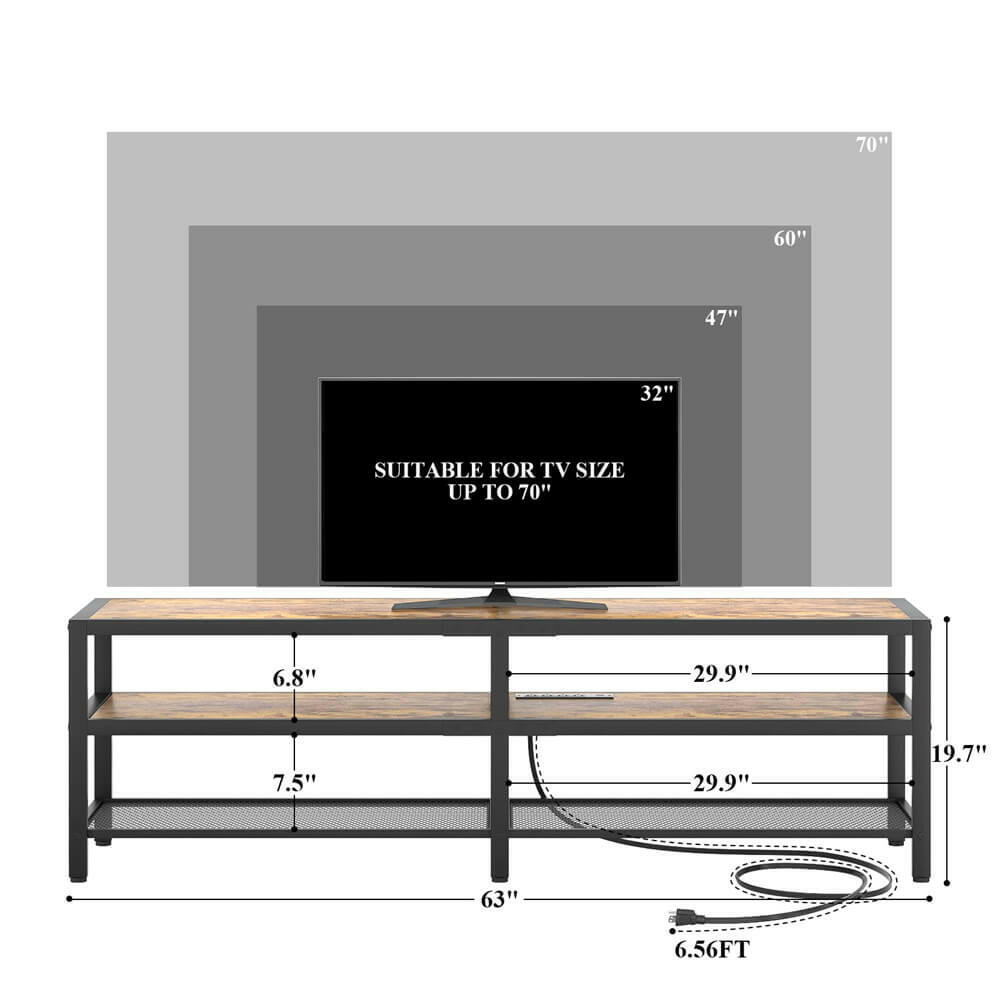 Unikito TV Stand for 60 65 Inch TV, Two-Color Long Entertainment Center TV Console Table with Power Outlet, Industrial 55" TV Cabinet with Open Storage Shelves for Living Room