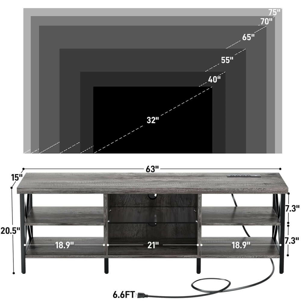 Unikito LED TV Stand for 65/70/75 inches TV, Gaming Entertainment Center with Charging Station, Stunning Sturdy Modern Industrial TV Console with Open Shelves for Living Media Room