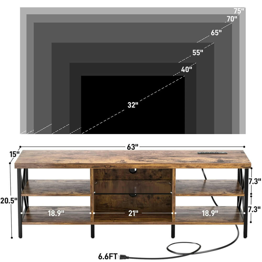 Unikito LED TV Stand for 65/70/75 inches TV, Gaming Entertainment Center with Charging Station, Stunning Sturdy Modern Industrial TV Console with Open Shelves for Living Media Room