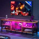 Unikito LED TV Stand for 65/70/75 inches TV, Gaming Entertainment Center with Charging Station, Stunning Sturdy Modern Industrial TV Console with Open Shelves for Living Media Room