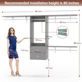 20'' - 96'' Wall Mounted Closet System with 2 Wooden Drawers and 4 Hanging Rods, 1000 lbs Capacity