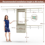 20'' - 96'' Wall Mounted Closet System with 2 Wooden Drawers and 4 Hanging Rods, 1000 lbs Capacity