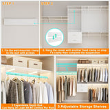 20'' - 96'' Wall Mounted Closet System with 2 Wooden Drawers and 4 Hanging Rods, 1000 lbs Capacity