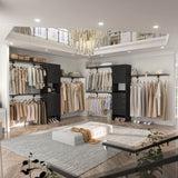 120'' Large Closet System with 3 Drawers and Doors, Closet with 3 Hanging Rods & Shlef Towers