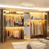 120'' Large Closet System with 3 Drawers and Doors, Closet with 3 Hanging Rods & Shlef Towers