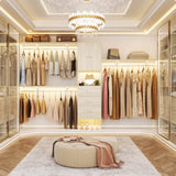 120'' Large Closet System with 3 Drawers and Doors, Closet with 3 Hanging Rods & Shlef Towers