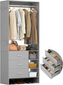 2.5FT Closet System with 3 Wooden Drawers and Shelves, 29.6'' Freestanding Walk In Clothes Storage Organizer for Home