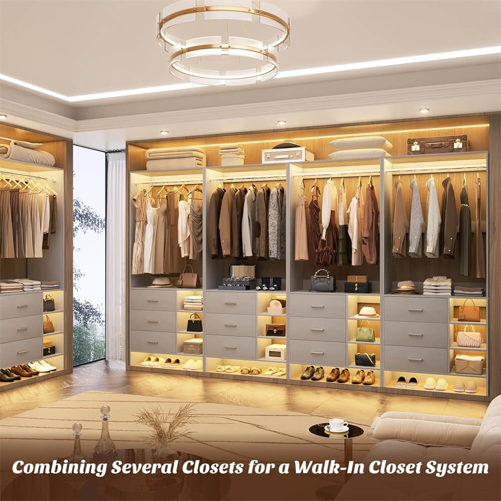 2.5FT Closet System with 3 Wooden Drawers and Shelves, 29.6'' Freestanding Walk In Clothes Storage Organizer for Home