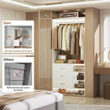 2.5FT Closet System with 3 Wooden Drawers and Shelves, 29.6'' Freestanding Walk In Clothes Storage Organizer for Home