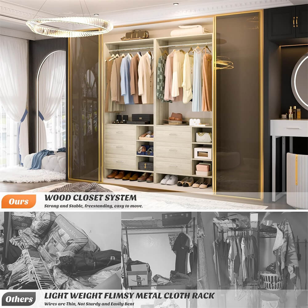 2.5FT Closet System with 3 Wooden Drawers and Shelves, 29.6'' Freestanding Walk In Clothes Storage Organizer for Home