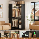 34'' Stand Corner Closet System with Shelves & 2 Hanging Rods, Walk In Clothes Organizer for Closet, Bedroom