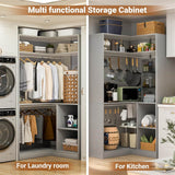 34'' Stand Corner Closet System with Shelves & 2 Hanging Rods, Walk In Clothes Organizer for Closet, Bedroom