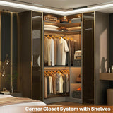 34'' Stand Corner Closet System with Shelves & 2 Hanging Rods, Walk In Clothes Organizer for Closet, Bedroom