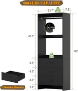 2FT Stand Closet System with 3 Wood Drawers, 24 Inch Clothes Storage Organizer for Closet & Bedroom